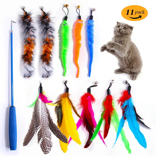 11pcs Replacement Cat Feather Toy Set Feather Replacement Head Retractable Cat Stick Cat Products